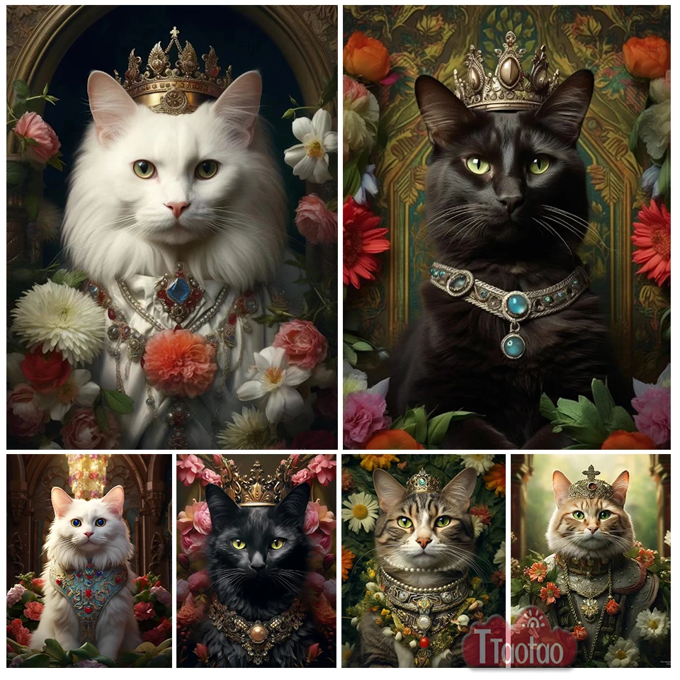 

New Arrival Animal Diamond Painting 5D Cat Crown Flower Rhinestone Embroidery Diy Square Round Mosaic Cross Stitch Decor Mural