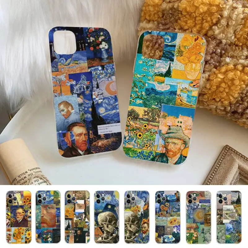 

Vintage Van Gogh Puzzle Illustration Phone Case Silicone Soft for iphone 14 13 12 11 Pro Mini XS MAX 8 7 6 Plus X XS XR Cover