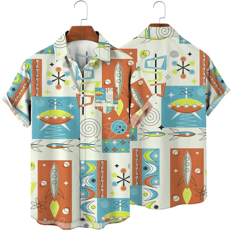 Cartoon Shirt Astronaut Men Shirt  Airship Short Sleeve Rocket 3D Printed Pattern Summer Tops Streetwear