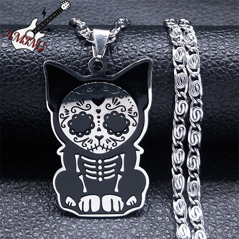

Punk Cat Rib Cage Skeleton Pendant Necklace Stainless Steel Animal Skull Chain Necklaces Jewelry acier inoxydable N3644S06