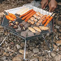 Outdoor Camping Grill Fire Pit Portable Stainless Steel Wood Burning Cooking Rack Stand Collapsible for BBQ Barbecue Backyard