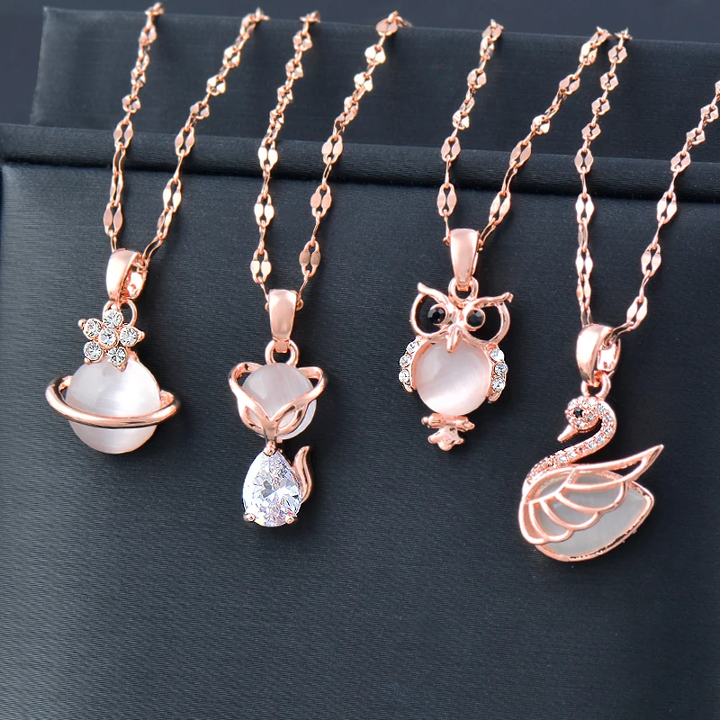 

SINLEERY Fashion Rose Gold Color Choker Fox Owl Chains Stainless Steel Necklace For Women jewelry accessories XL947 SSK