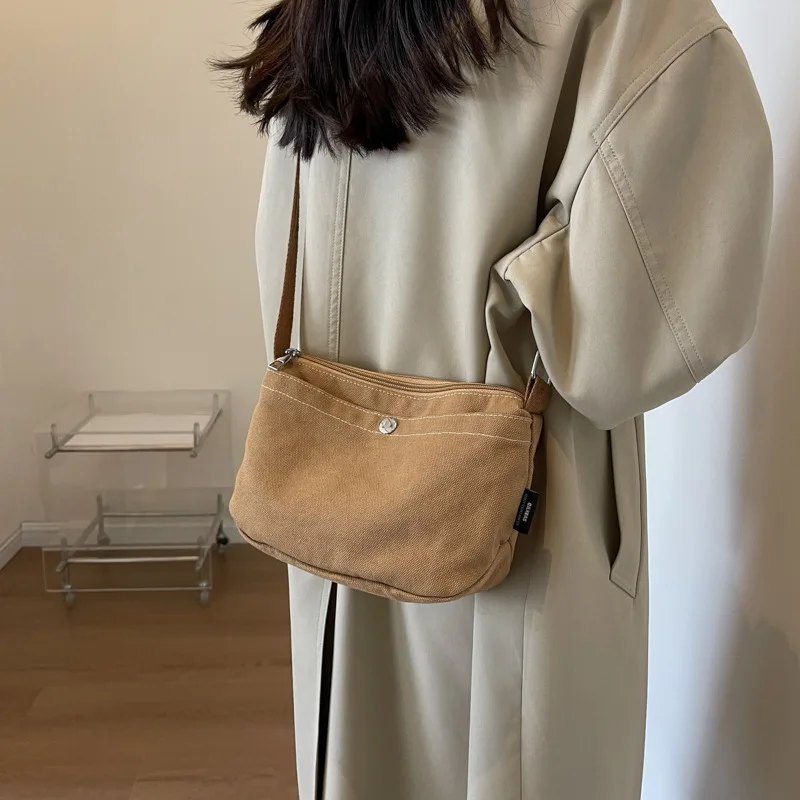 

1 Piece Fashion Sweet Girls Shoulder Bag Simplicity Solid Color Messenger Bags for Women Outdoor High Capacity Canvas Phone Bag