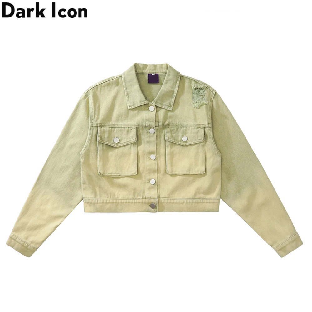 

Dark Icon Gradient Color Cropped Denim Jackets Autumn Street Fashion Short Design Girl's Jacket Women Clothing