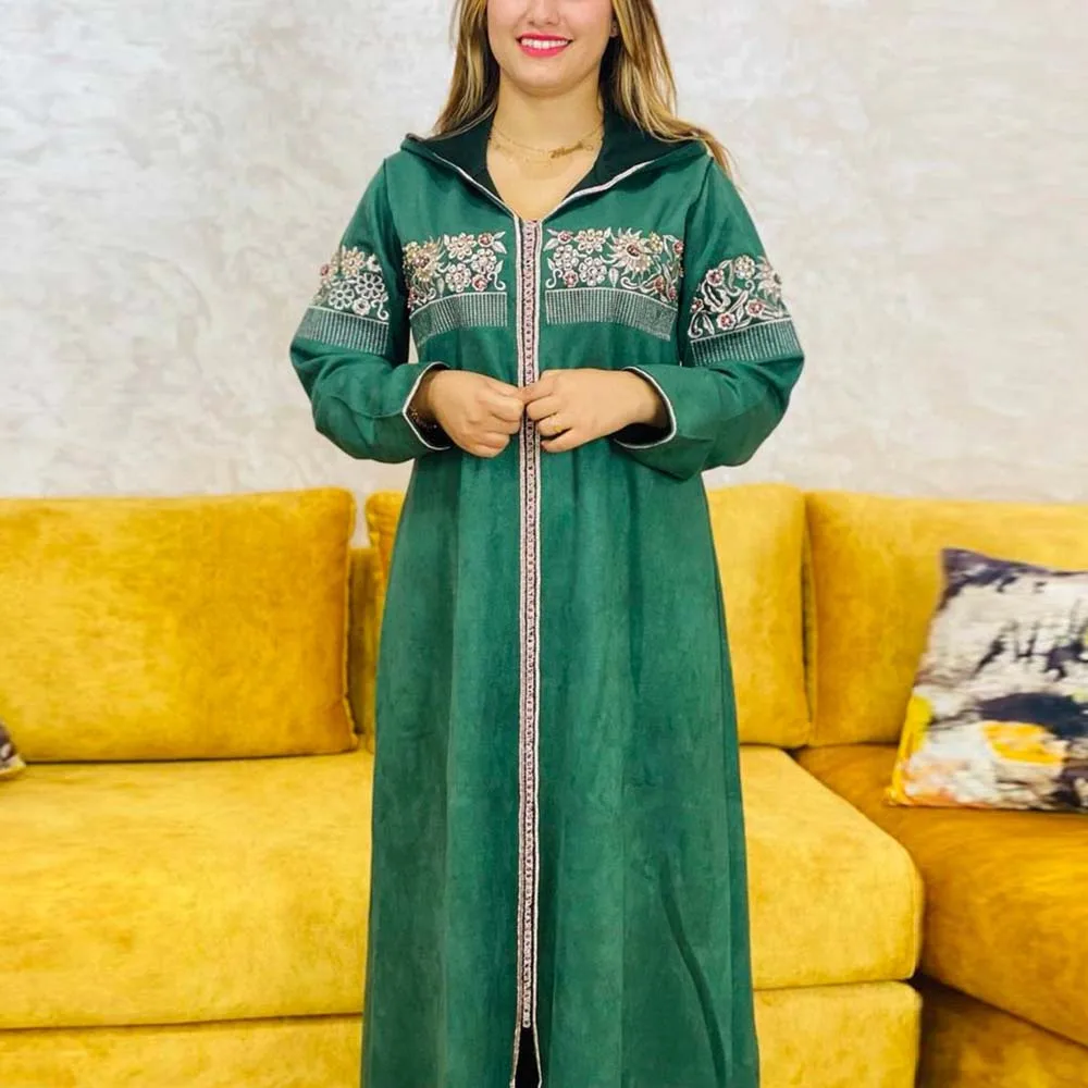 

Dubai Hijab Women Dresses Embroidery Hooded Elegant Long Sleeve Muslim Abaya Islam Turkey Kaftan Jellaba Moroccan Long Dress
