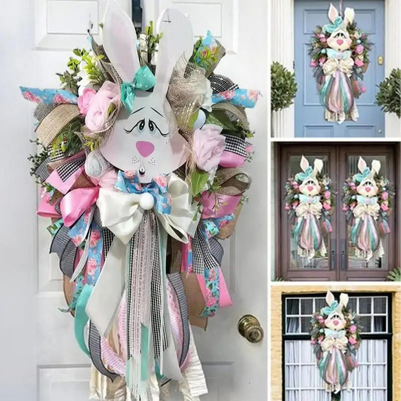 

Easter Bunny Wreath Easter Rabbit Shape Garland Cute Wall Decoration Home Garden Easter Party Craft Supplies Main Door Hangings