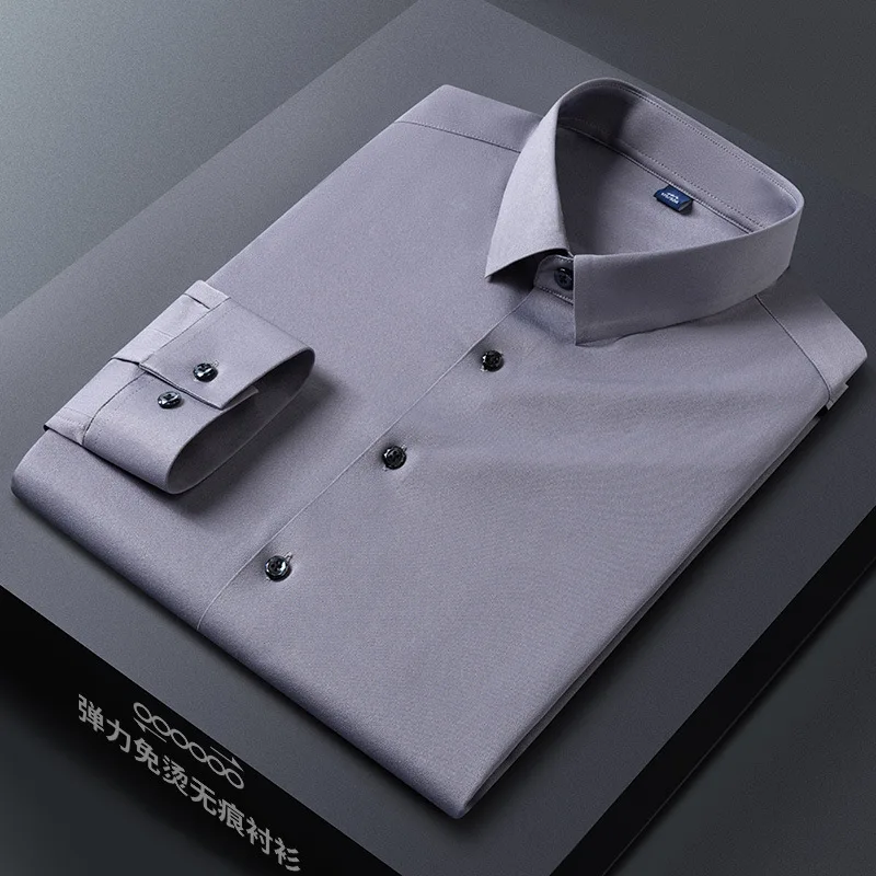 7XL Oversized Button Up Shirt Traceless Shirt Stretch Easy Ironing Silky Smooth Men Business Long Sleeve Shirt for Men