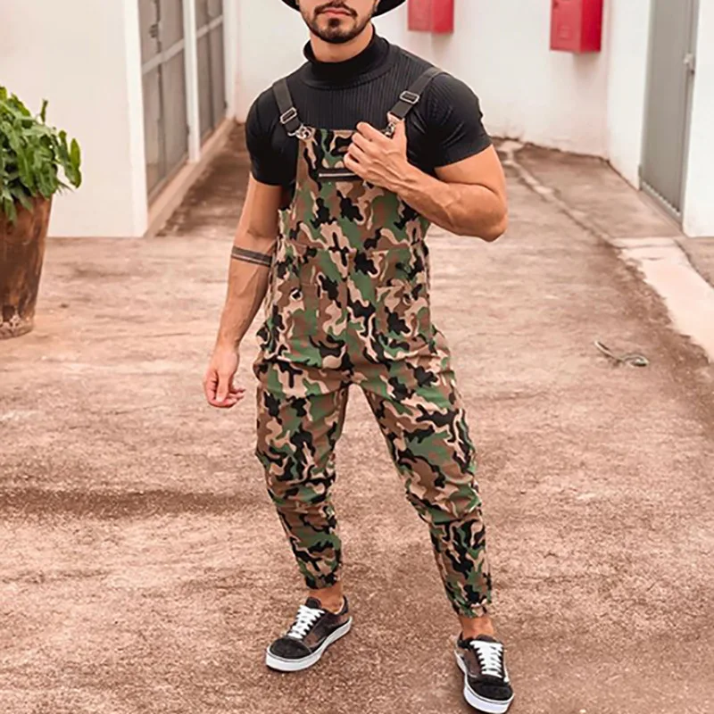 

Комбинезон мужской Камуфляжный, уличный костюм, винтажные брюки-карандаш на бретелях, брюки, весна-осень