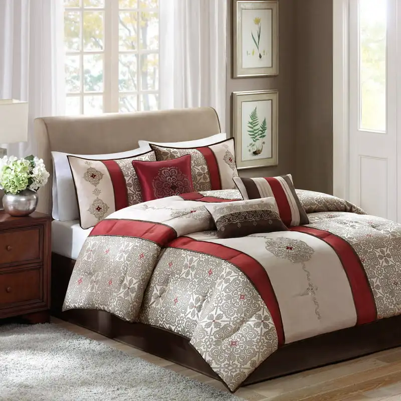 

Donovan 7 Piece Comforter Set, Queen, Red For Adults