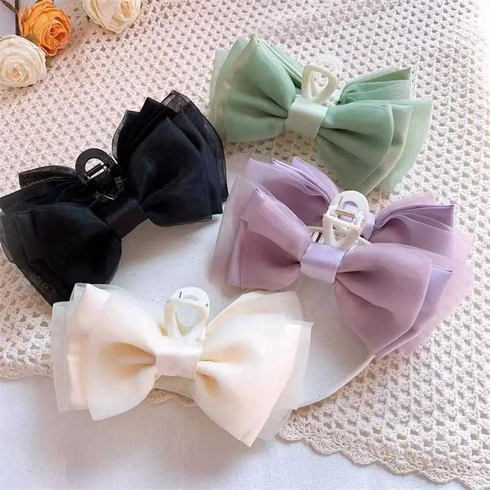 

Elegant Large Mesh Bow Hair Claws Women Hairpins Bowkont Shark Clip Ponytail Holder Multi-layer Hair Clips Hairgrip Headwear