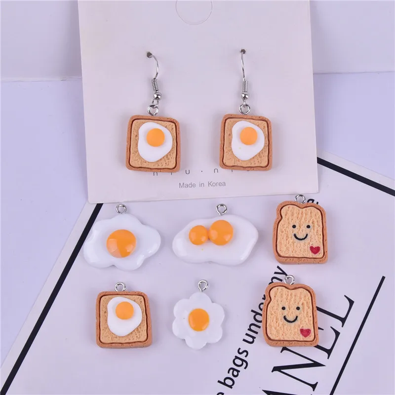 

10Pcs Simulation Food Charms Flatback Egg Toast Bread Pendants for Jewelry Keychain Making DIY Earrings Necklace Accessories