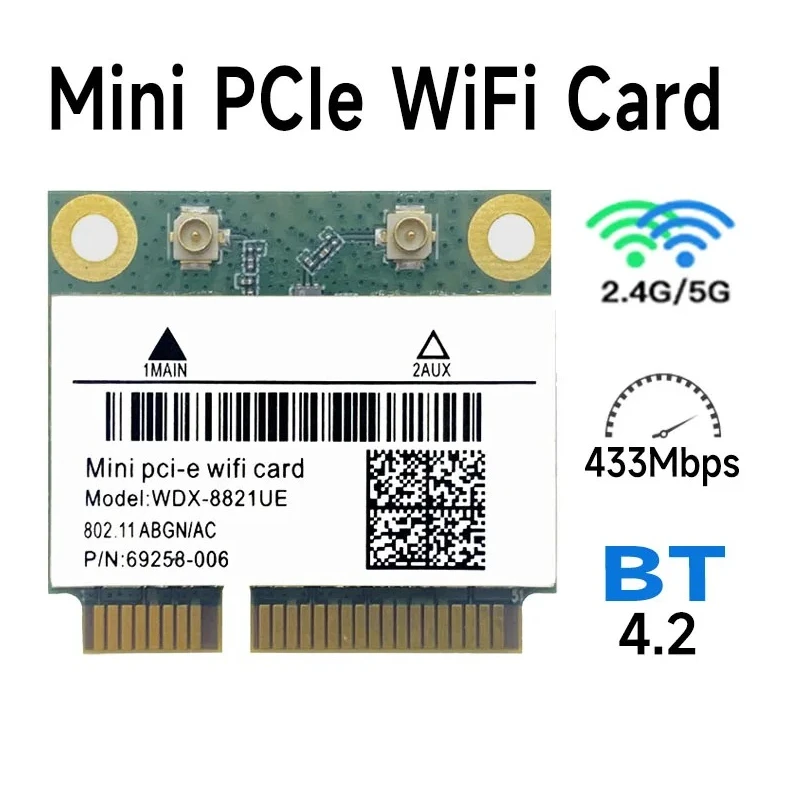 Фото Модуль Wi-Fi Mini PCIe ZZ 2026 на чипе RTL8821CE, серия RTL8821, двухчастотный, 433 Мбит/с, Bluetooth 4.2, запасная часть для ноутбука №2