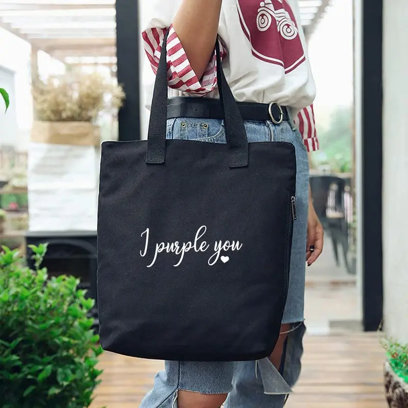 Kpop I Purple you Merchandise Work Tote Bags Merchandise Canvas Bookbag Shoulder Bag Hobo Crossbody Handbag Casual Tote Backpack