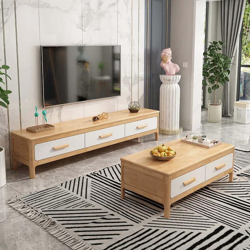 

Шкафчик для телевизора из массива дерева в скандинавском стиле и чайный столик в современном минималистичном стиле для гостиной маленькой квартиры низкий шкафчик для хранения