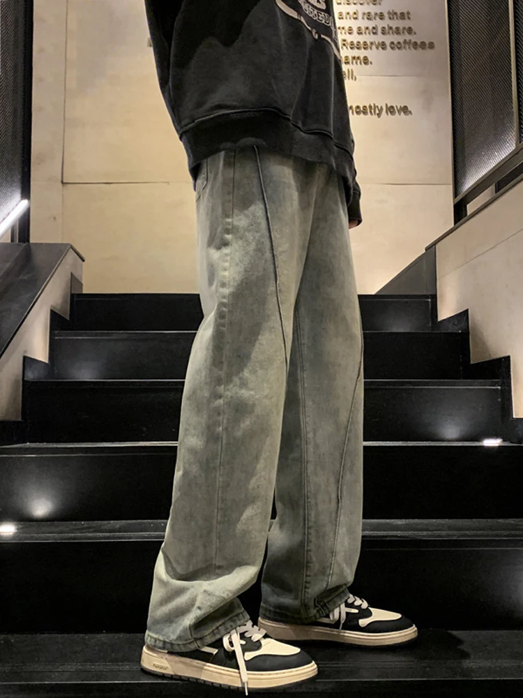 Men's VIBE Wind -style High Street Y2k Denim Jeans Neutral, Leisurely Wide -leg Long Pants Street Men's Brand Clothing Casual