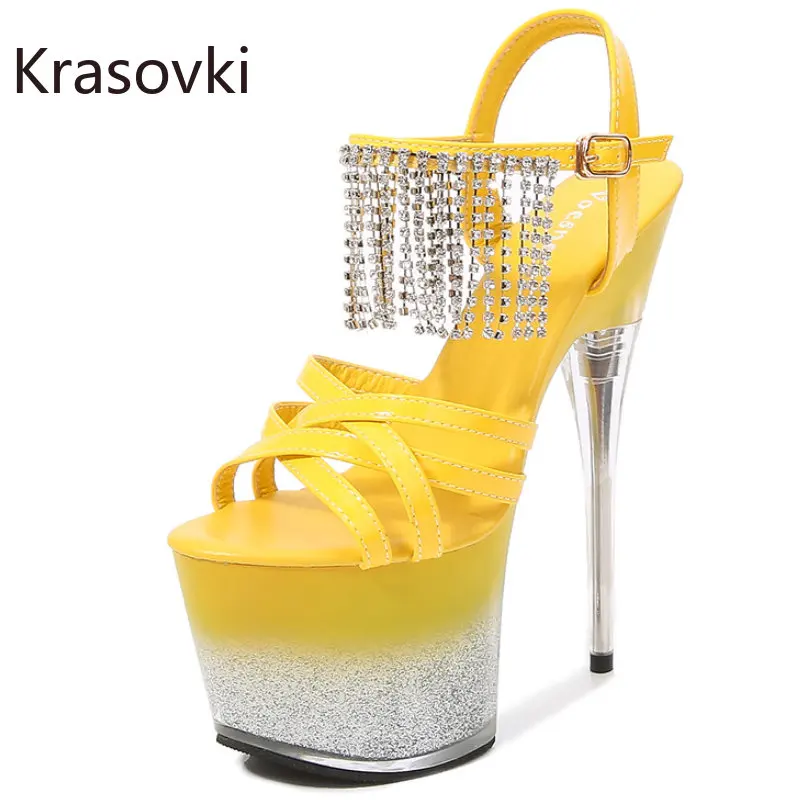 

Krasovki 17.5cm New Women Big Size Boots Dancing Summer Buckle Sandals PU Synthetic Platform Sexy Elegance Shoes Luxury Sandle