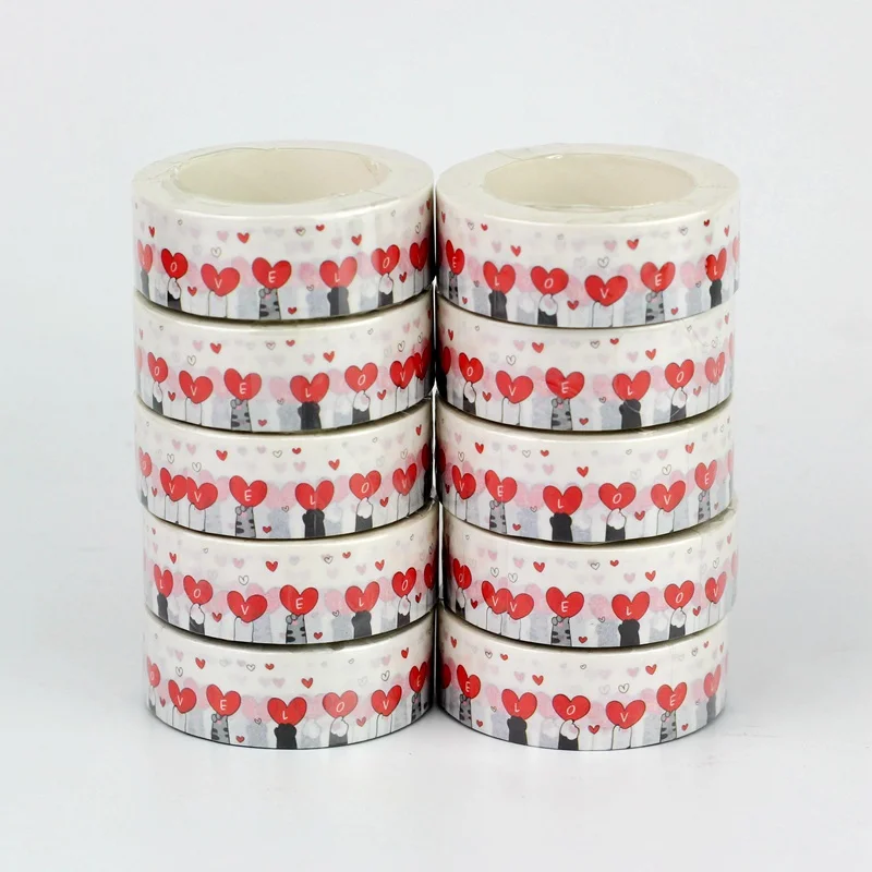 

10pcs/lot Cute Cat Paw Red Love Hearts Valentine Washi Tapes Scrapbooking Planner Adhesive Masking Tape Kawaii Papeleria