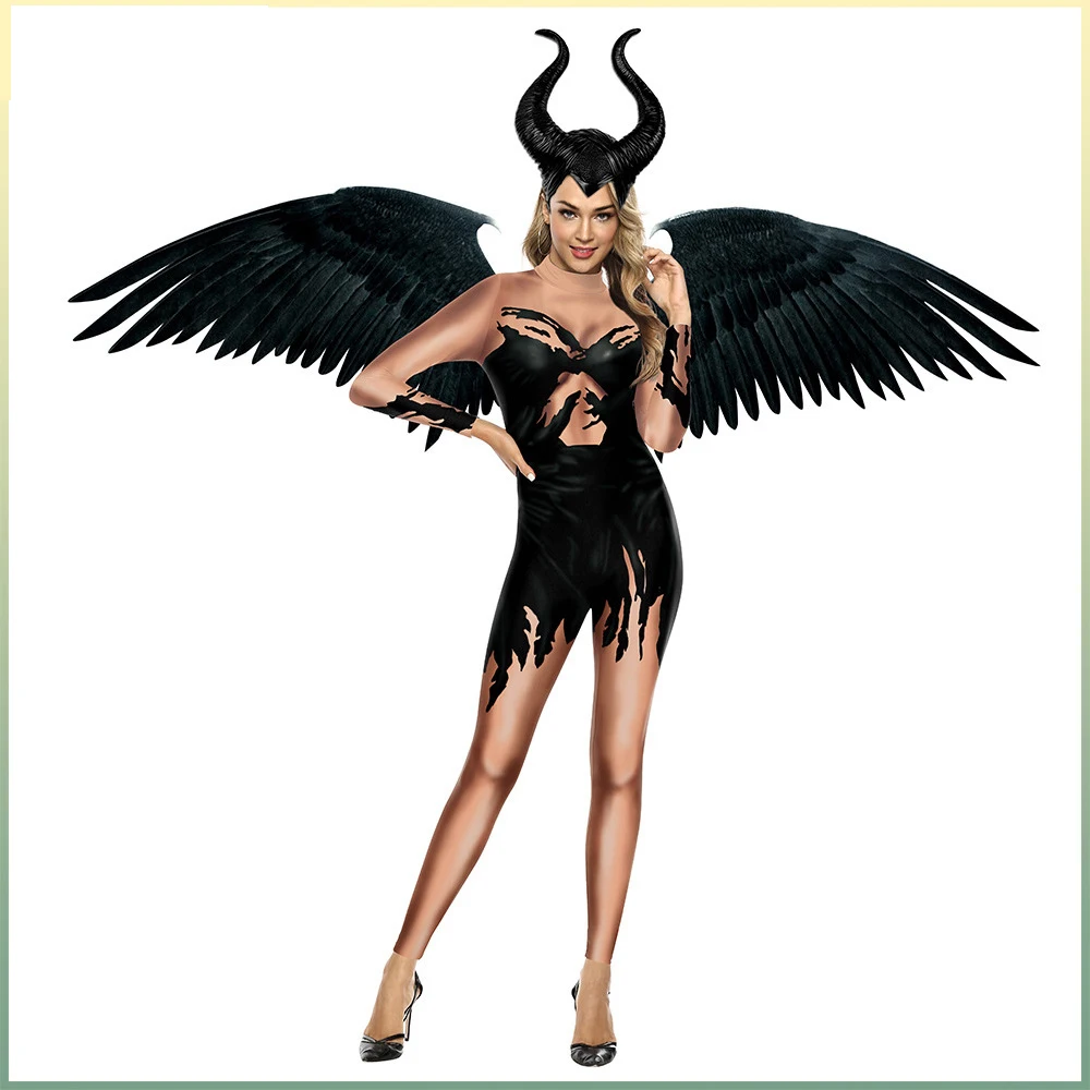 

Cosplay Maleficent Costume for Women Jumpsuit Wings Headwear Evil Witch Halloween Christmas Masquerade Party Sexy Bobysuit