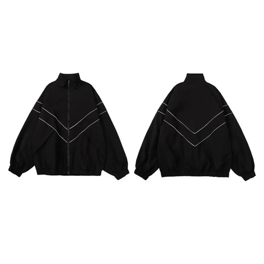 

Fashionable Design Men Jacket Reflective Striped Men's Streetwear Jacket Stand Collar Long Sleeve Solid Color for Spring Autumn