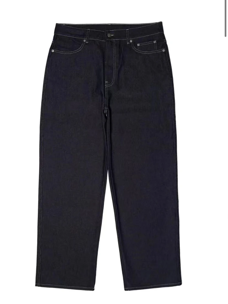 Y2k 99Based Jeans Men's Hip Hop Print Oversized Dark Blue Jeans 2023 New Fashion Casual Loose Straight Wide Leg Trouser