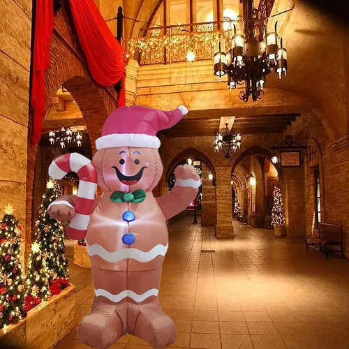 

1.5m Inflatable Gingerbread Man Snowman Holding Crutches Waving Snowman Glowing Christmas Inflatable Inflatable Model