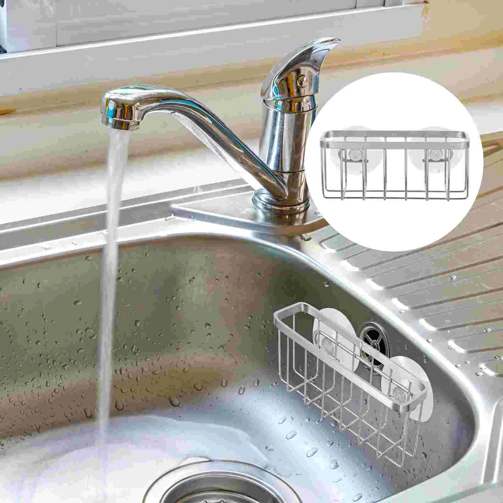 

1pc Durable Suction Cup Storage Rack Drain Rack Sponge Holder for Home (Silver)