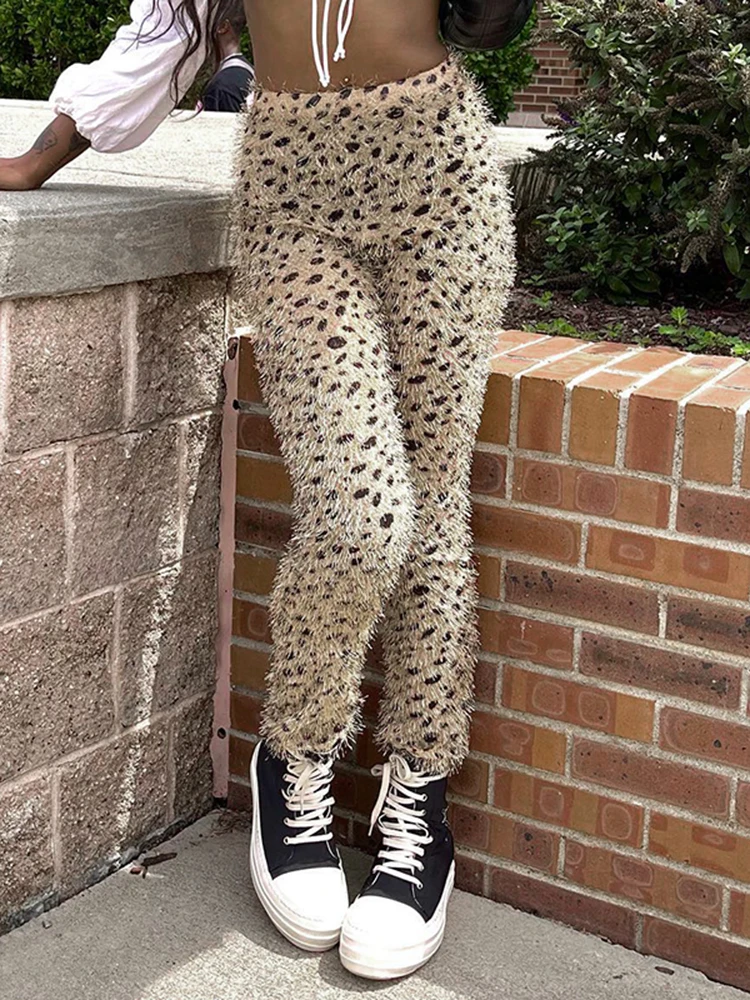 Women's 2023 autumn and winter new fashion leopard print tight height waist buttock lifting casual pants long pants female