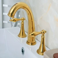 luxury gold color brass deck mounted dual handles widespread bathroom 3 holes basin faucet mixer water taps mgf020