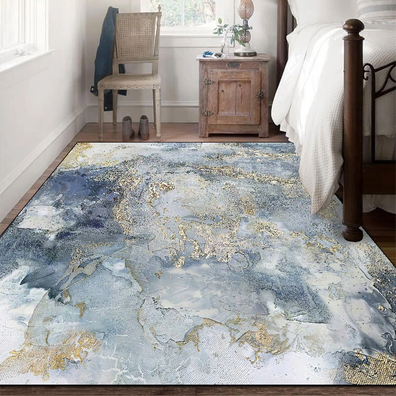 

Современный абстрактный геометрический декоративный ковер с синим мраморным принтом для гостиной, дивана, стола, нескользящий напольный к...