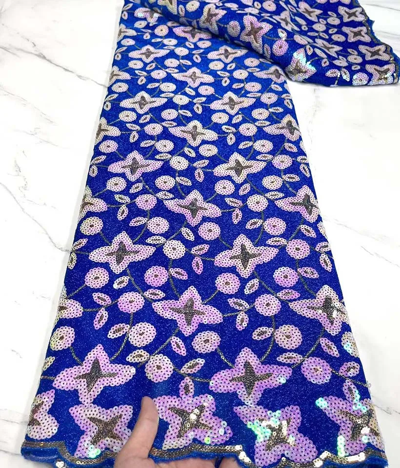 

Hot Selling African Sequins Lace Fabric Nigerian Tulle Net Fabric 2022 High Quality French Sequins Lace Fabric For Women Dress