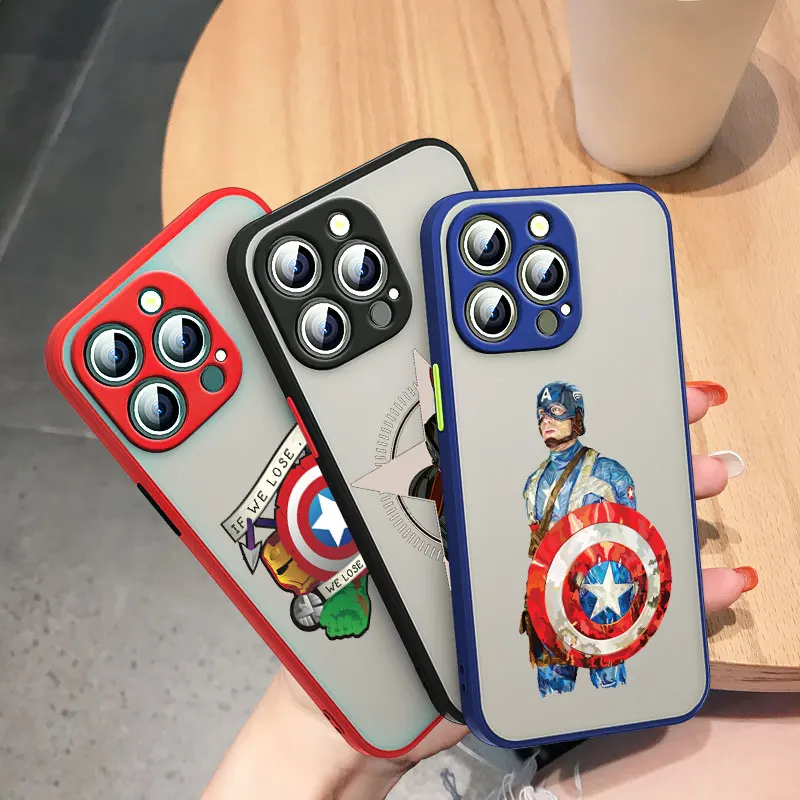 

Captain America Marvel For Apple iPhone 13 12 11 Pro Max Mini XS Max X XR 6 7 8 Plus SE Frosted Translucent Phone Case