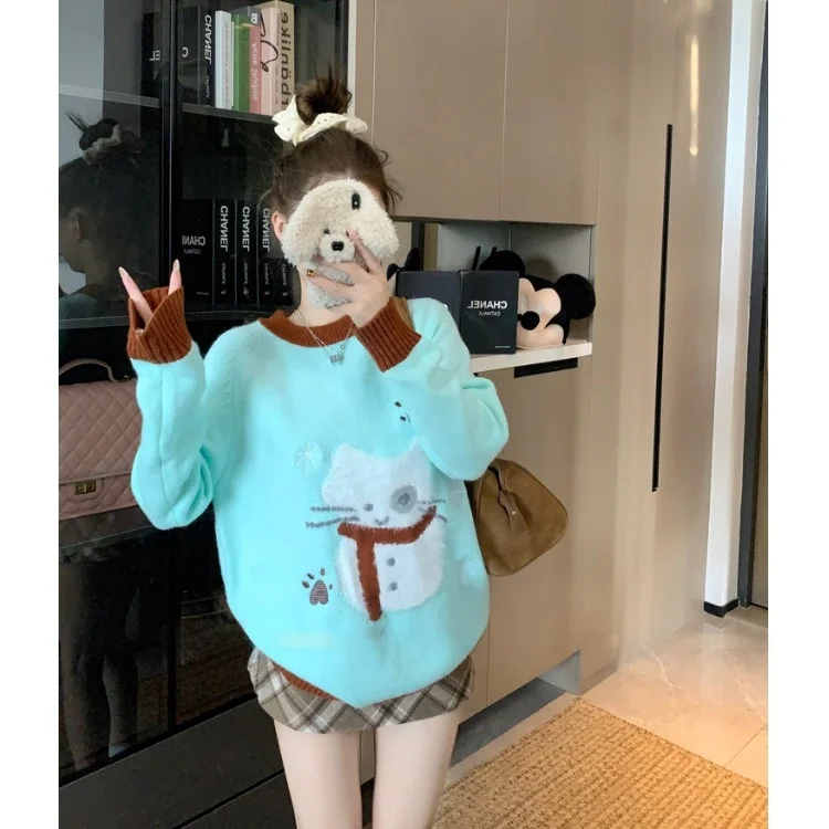 Crescent Ci Самодельный в наличии! Милый сладкий кот пуловер с героями мультфильмов