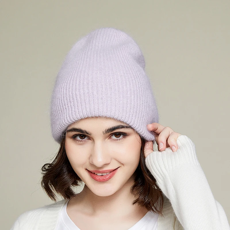 

VISROVER Rabbit Fur Cashmere Woman Winter Hat Double Layers Autumn Beanies Woman Warm Rabbit Cashmere Skullies Gift Wholesales