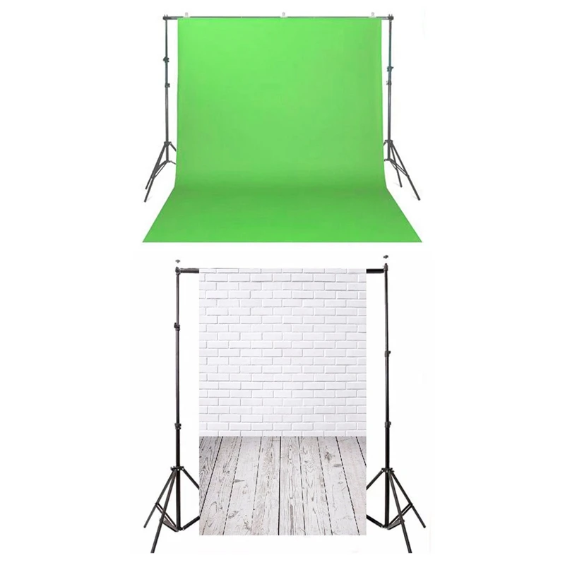 

Botique-5X7FT White Brick Wall Wood Floor Vinyl Backdrop Studio Photography Background With Stand Backdrop Set Green