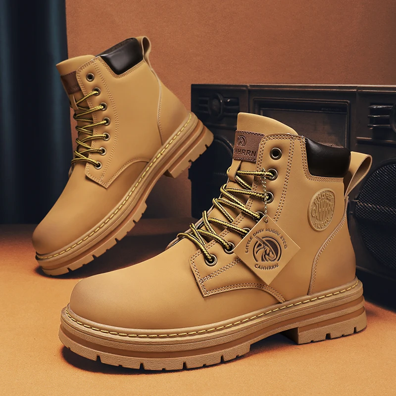 

High Top Boots Men Leather Shoes Fashion Motorcycle Ankle Military Boots For Men Winter Boots Man Shoes Lace-Up Botas Hombre