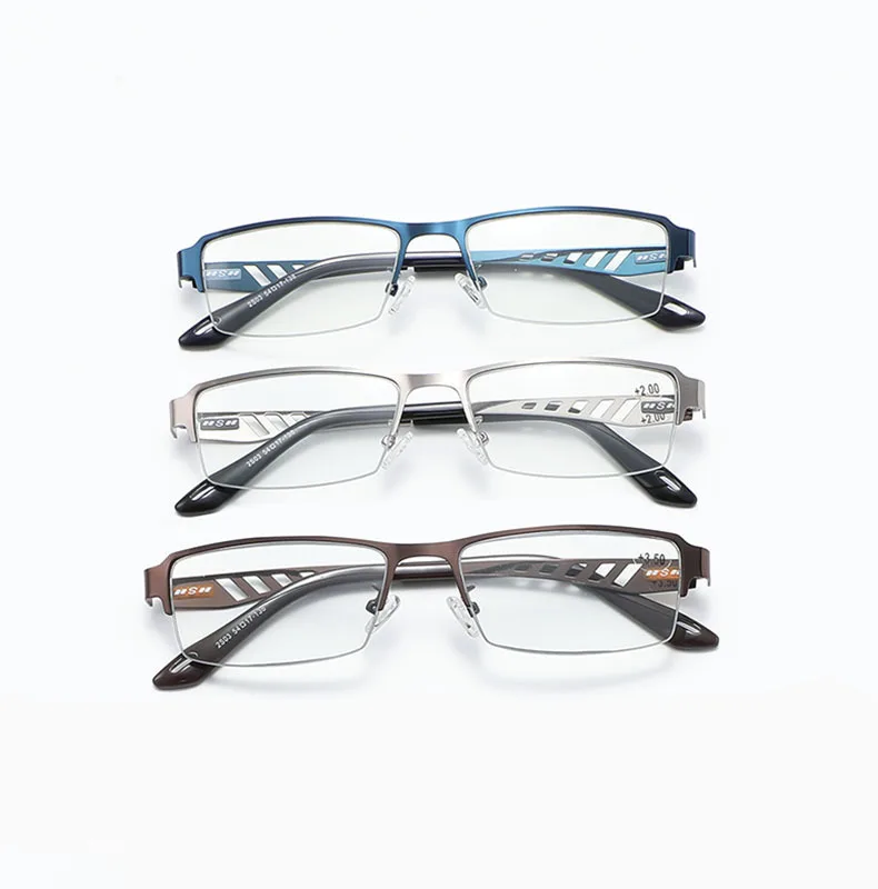 Модные мужские очки для чтения в полуоправе с металлическим рисунком Bluelight Cut Reader