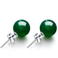korean 925 silver fine natural green chalcedony earrings female green jasper emerald gemstone stud earrings jewelry wholesale