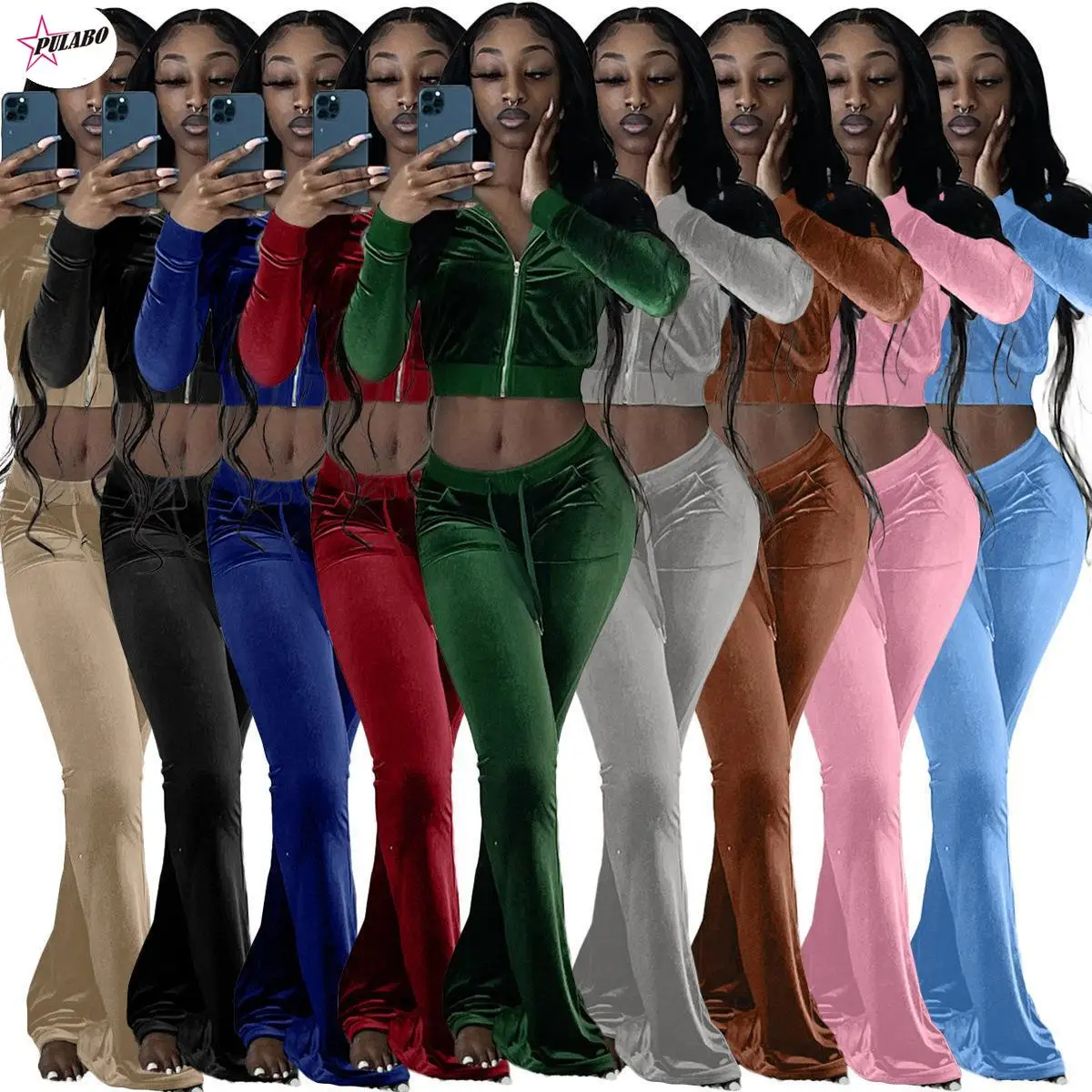 

Autumn Winter Women Outdoor Casual Sports Solid Velvet Two Piece Set Top and Pants Tracksuit Sweatsuit Outfits