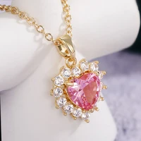 fashion pink heart crystal choker necklaces for women brilliant cubic zirconia geometric chain necklaces statement jewelry party