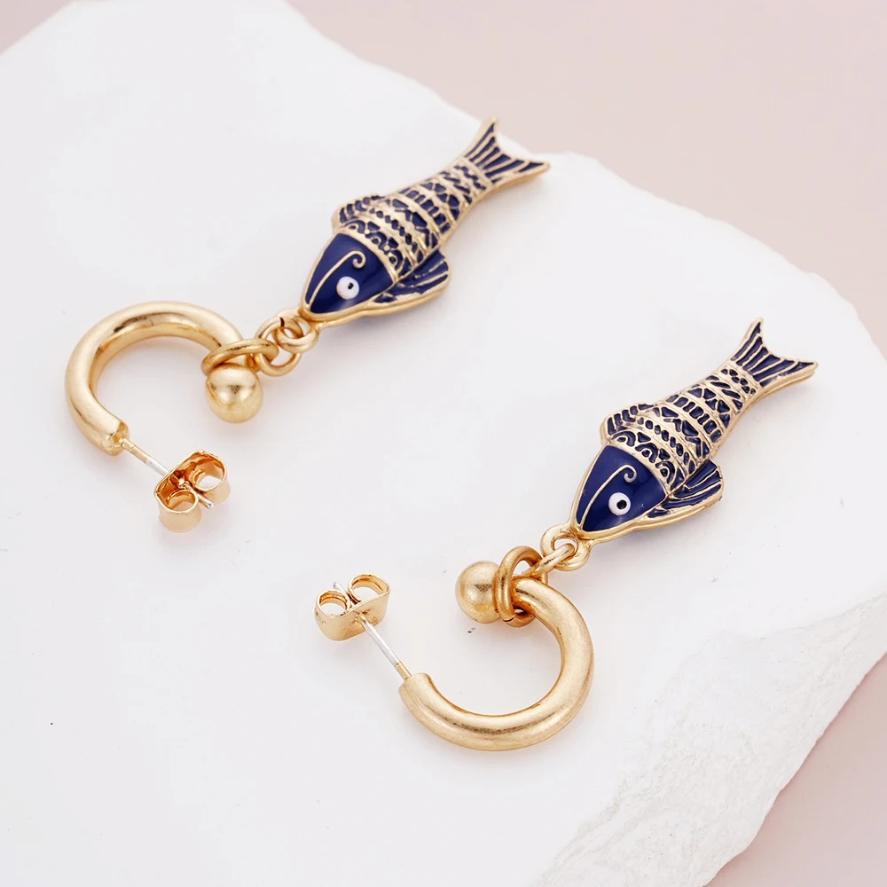 Голубые серьги богемные шикарные Подвески морской жизни Висячие женские C-Shapled