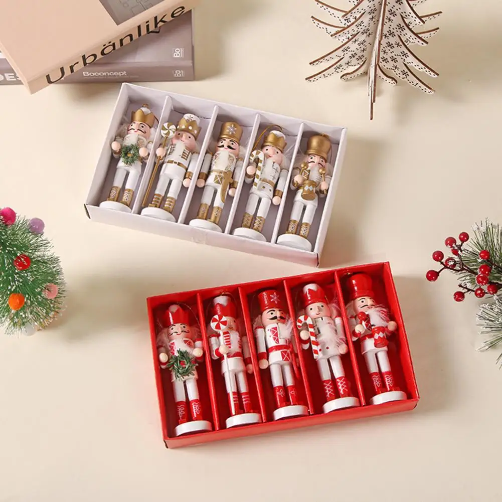 5Pcs/Set Nutcracker Soldier Toys Artistic Vivid Delicate Decorate Christmas Wooden Puppet Ornament Home Decoration Gift