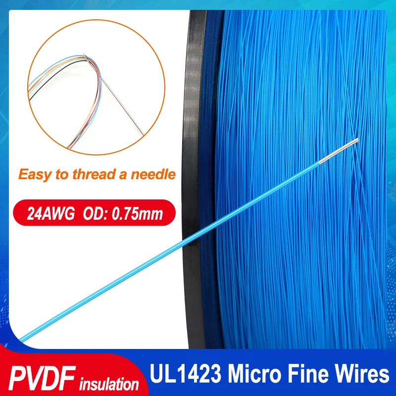 Фото 24AWG PTFE одинарный медный провод UL1423 PVDF с изоляцией посеребренный 1-ядерный микротонкий высокотемпературный электрический кабель №1