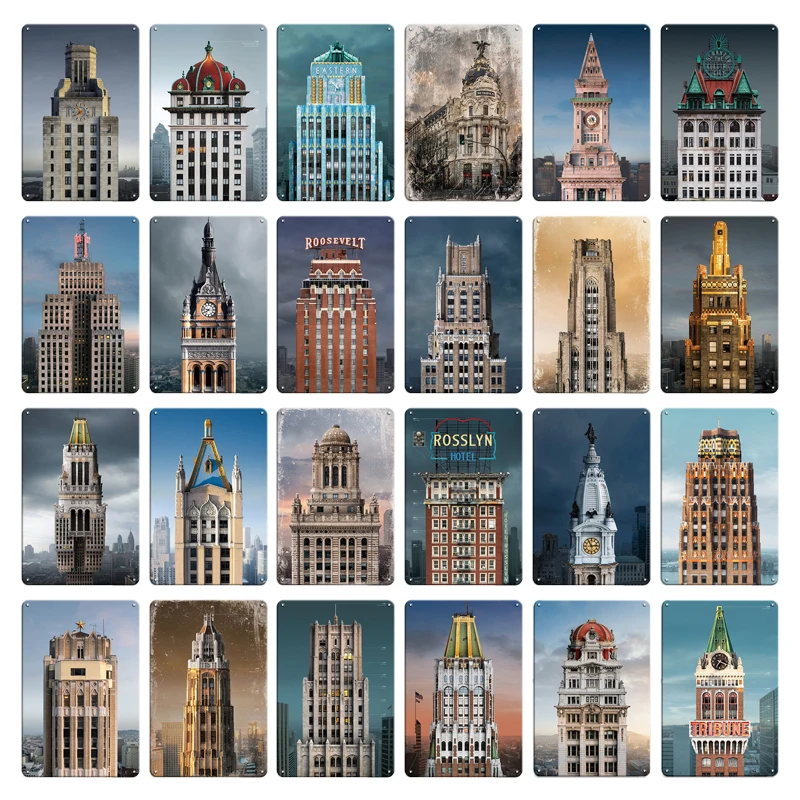 Landscape Posters Metal Plate Tin Signs City Landmarks Shabby Plaque Man Cave Bar Club Decoration Iron Painting Wall Decor