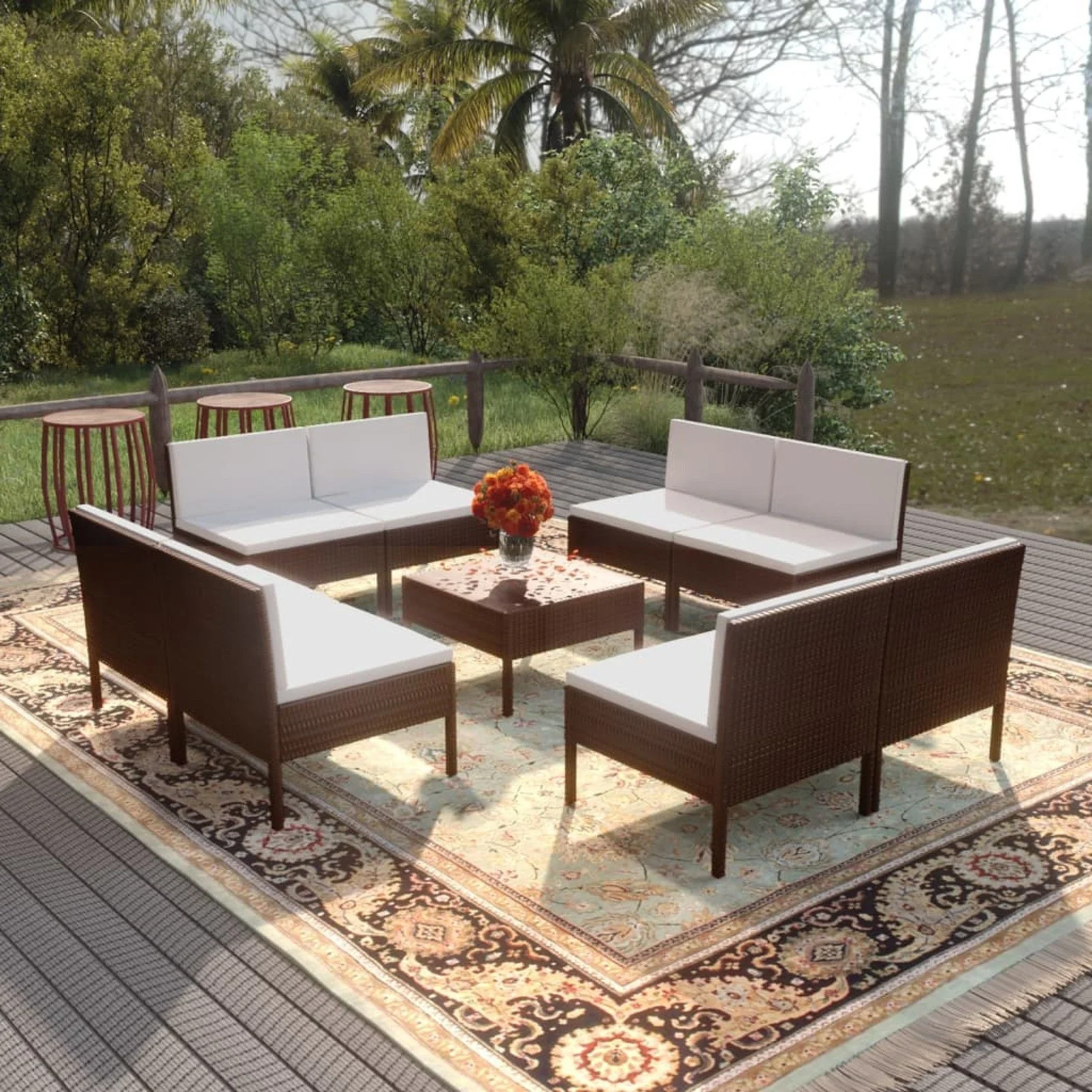 

9 Piece Patio Lounge Set with Cushions Poly Rattan Brown