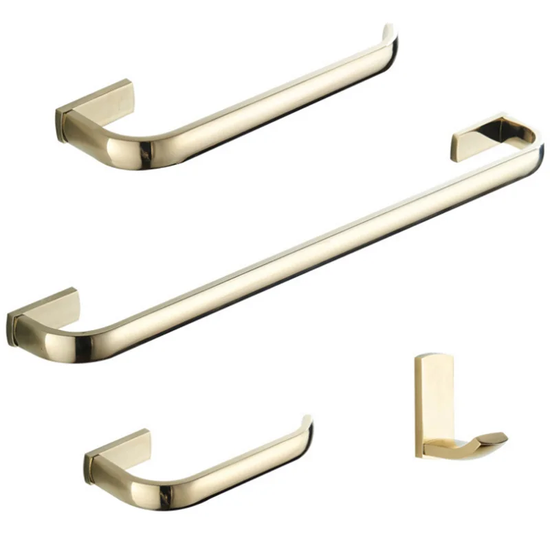 

Luxury Gold Brass Square Bathroom Accessories Set Bath Hardware Towel Bar Toilet Paper Holder Robe Hook Wall Mounted mzh102