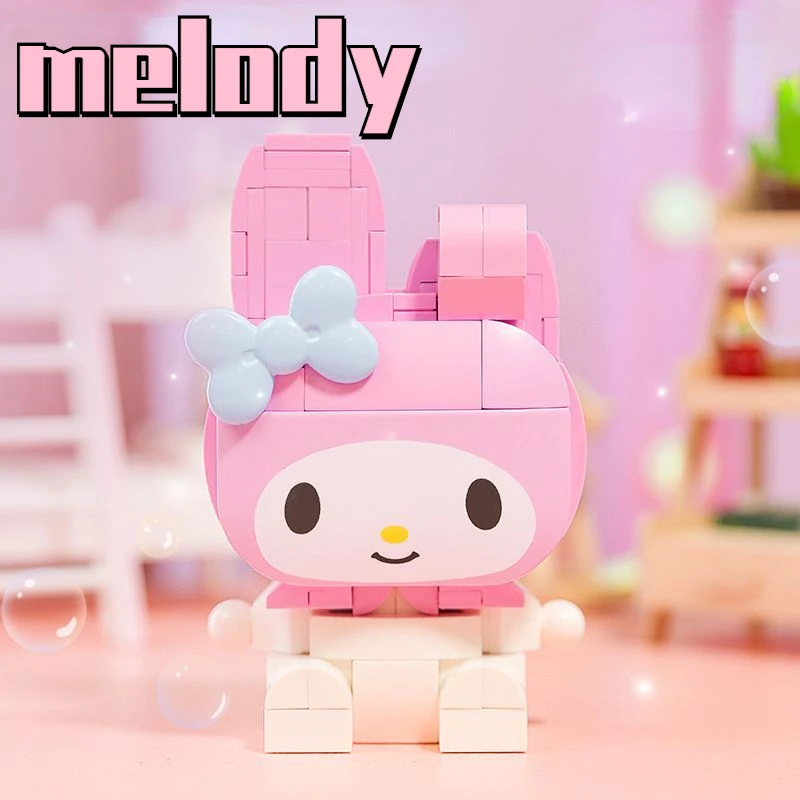 

Sanrio Hellokitty Girl Building Blocks Street View Ice Cream House Children's Assembled Toys Anime Figure action cute baby