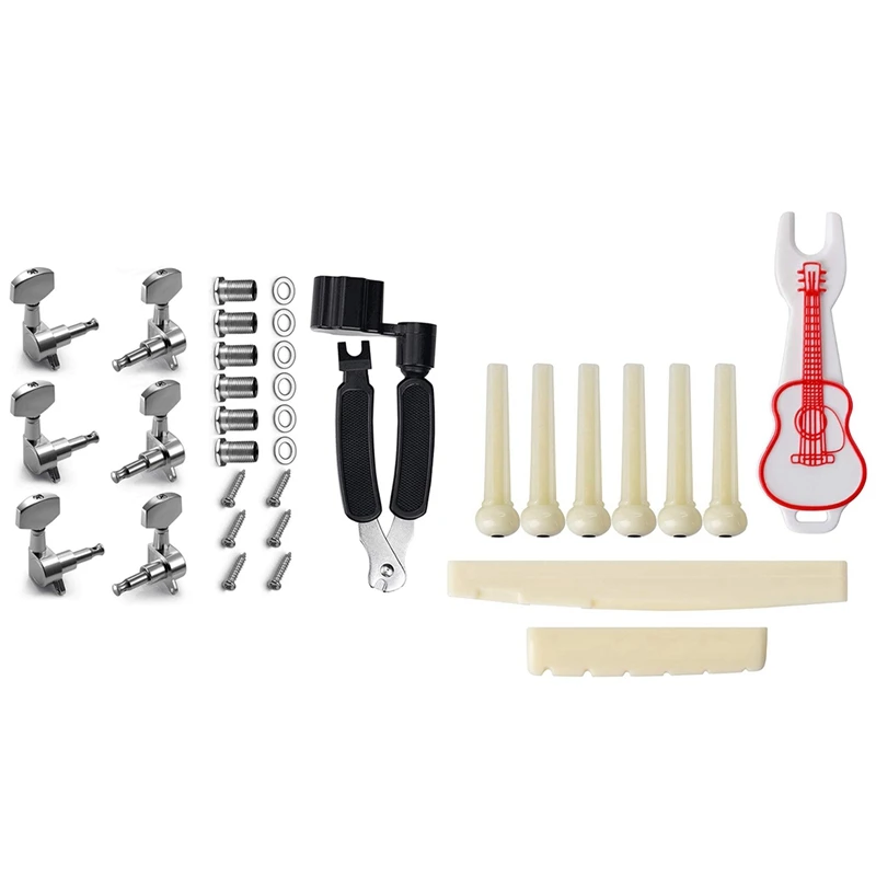 

1 Set Metal Machine Head Guitar String Tuning Peg With String Winder & 1 Set Acoustic Guitar Bridge Pins