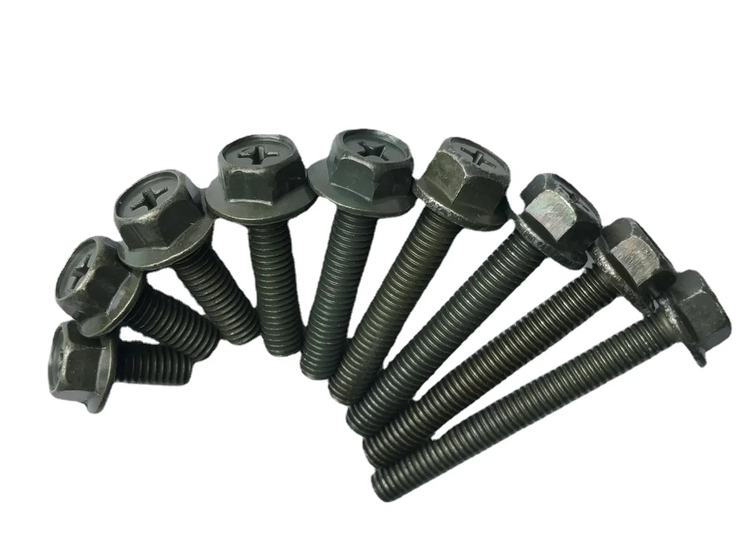 

100pcs Bolt M6 Hexagonal Phillips Flange Screw Cross for Motorcycle scooter car 6mm Army Green Anti-rust Iron Length= 16-40mm