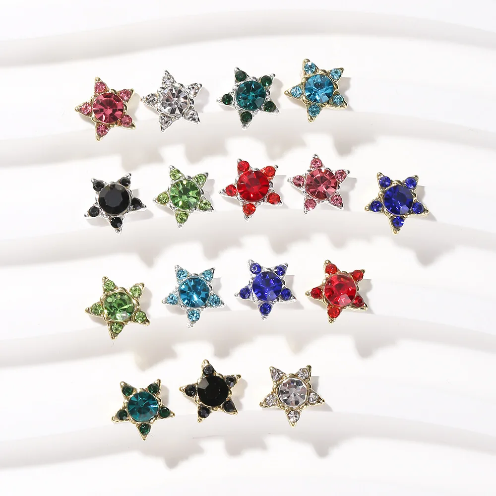

10pcs Luxury Alloy Five-pointed Star Charms Nail Art Decorations 3D Colorful Crystal Rhinestones Nail Jewelry Accessories DIY