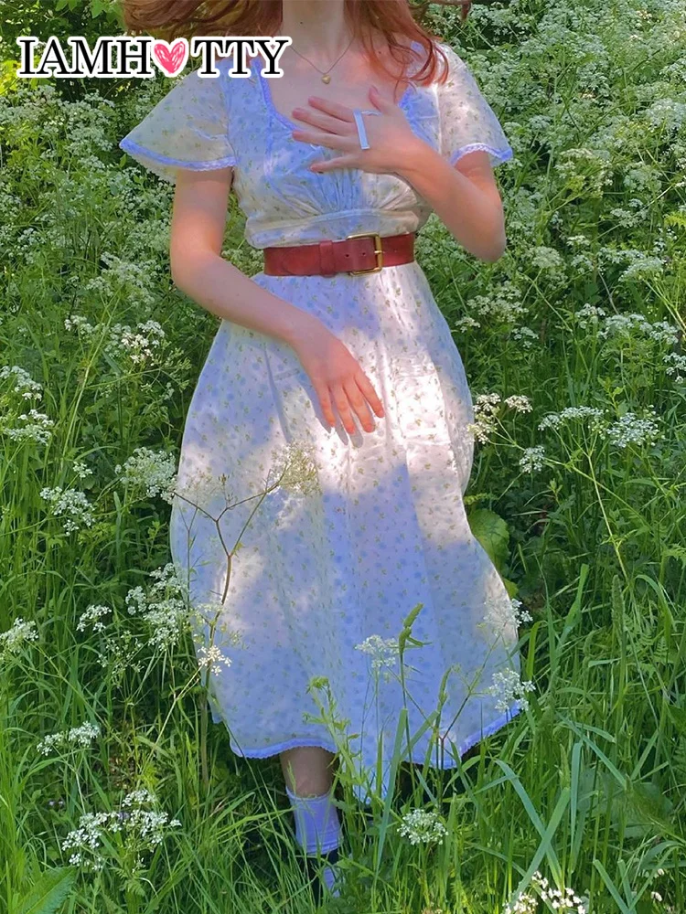 

Женское длинное платье с цветочным принтом, с коротким рукавом